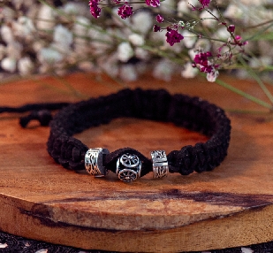 Браслет «Во славу Бога Чернобога». 20-23 см. Металл. Кожа